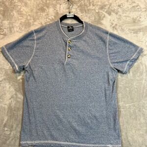 OT Revolution T Shirt Mens Large Blue Henley‎ Contrast Stitch Street Skater